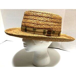 SCALA Wide Brim Straw Raffia Safari Hat S/M Unisex Palm Trees Pineapple Hat Band